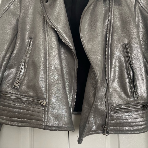 Zara Silver Women's Faux Suede Moto Jacket Sz Large - Picture 7 of 9